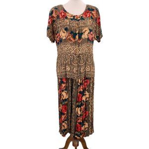 Vintage 80's CAROLE LITTLE Rose Print Rayon Top and Pants Set Size 8/10